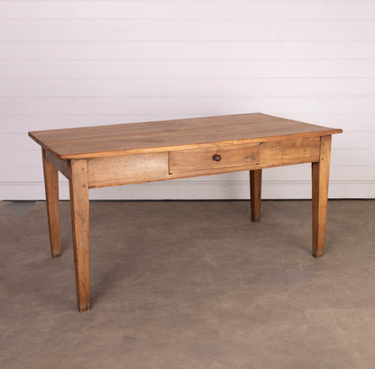 Antique French Farmhouse dining table with tapered legs and central drawer from the Alps