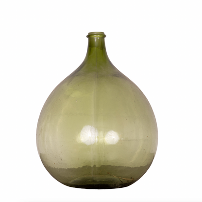 Beautiful large uniquely shaped Green blown glass demijohn from Nyons, France