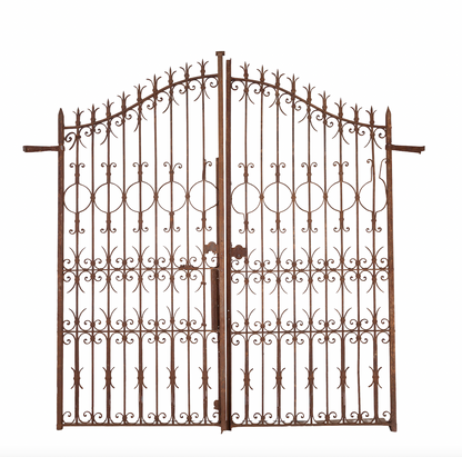 Impressive solid wrought iron chateau gates from Provence with all original hardware