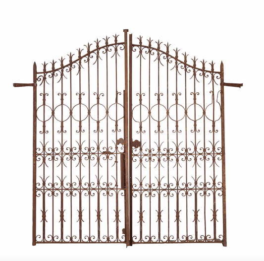 Impressive solid wrought iron chateau gates from Provence with all original hardware