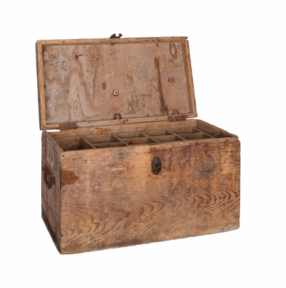 Vintage French Timber Alchemy bottle storage box from Chamonix
