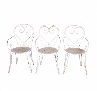 Set of 3 of Vintage French wrought iron garden armchairs