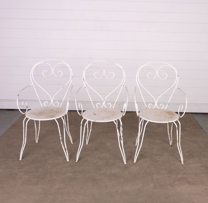 Set of 3 of Vintage French wrought iron garden armchairs