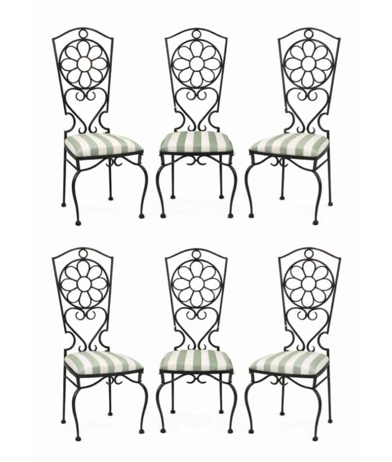 Set of 6 heavy, high quality and collectible mid-century wrought iron chairs - likely from the 1950's-1960's excluding a blend of Art Nouveau and Mediterranean revival style and found in Provence