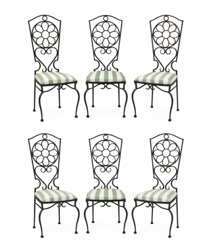 Set of 6 heavy, high quality and collectible mid-century wrought iron chairs - likely from the 1950's-1960's excluding a blend of Art Nouveau and Mediterranean revival style and found in Provence