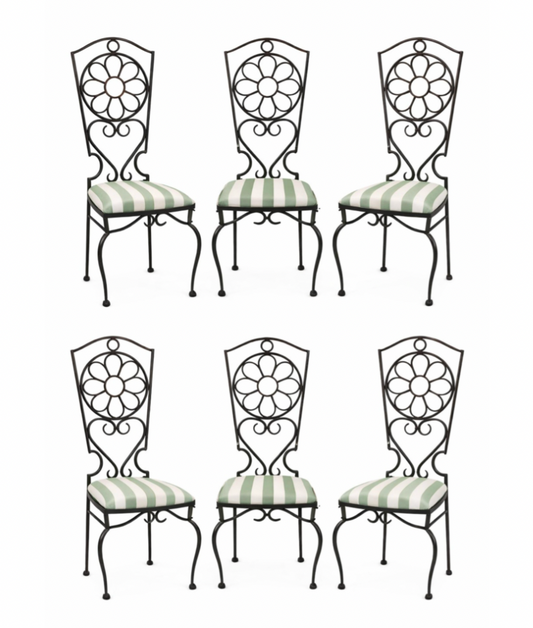 Set of 6 heavy, high quality and collectible mid-century wrought iron chairs - likely from the 1950's-1960's excluding a blend of Art Nouveau and Mediterranean revival style and found in Provence