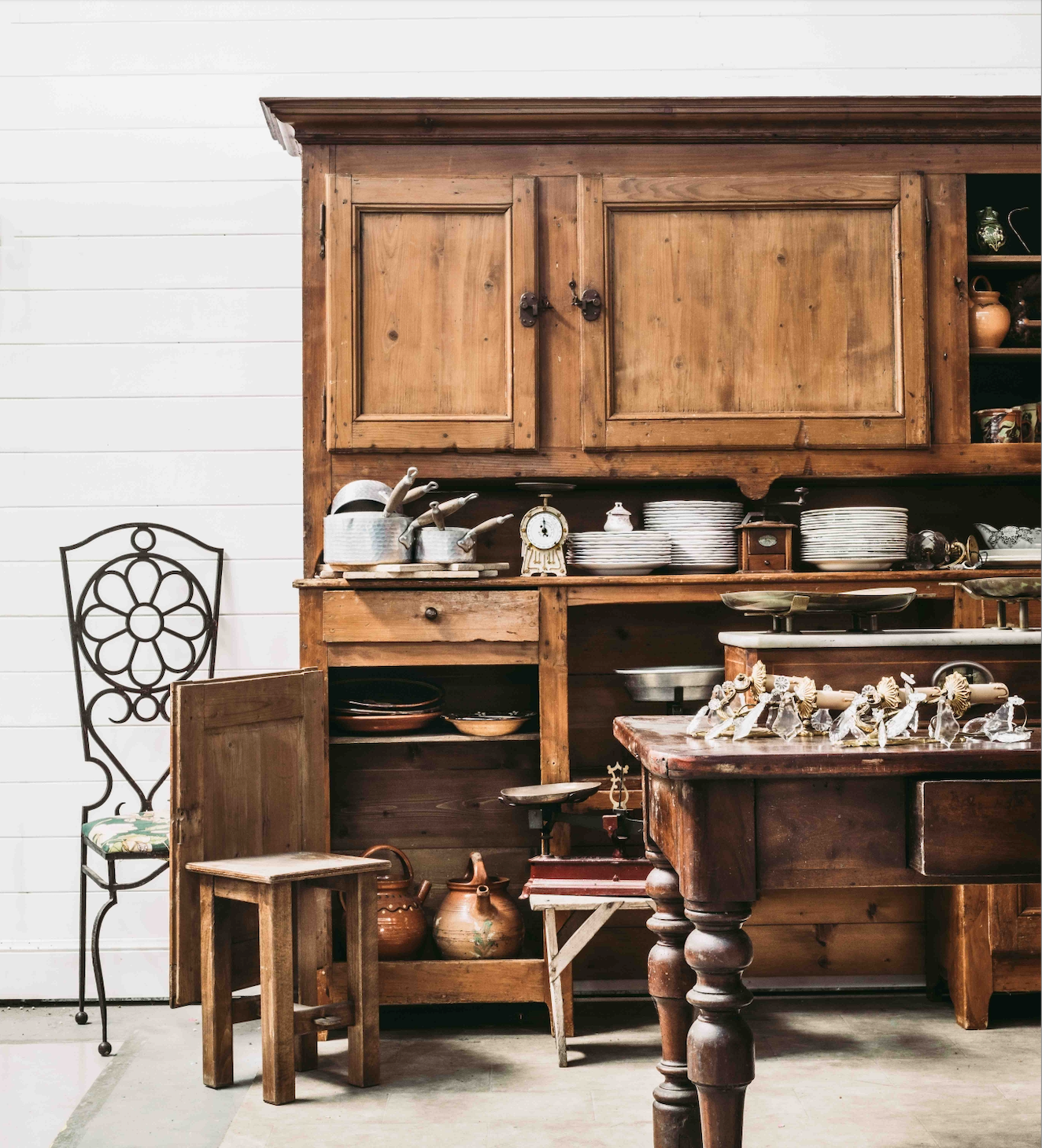Beautiful antique French farm house kitchen buffet and hutch with ample storage and original hardware from a property near Chamonix