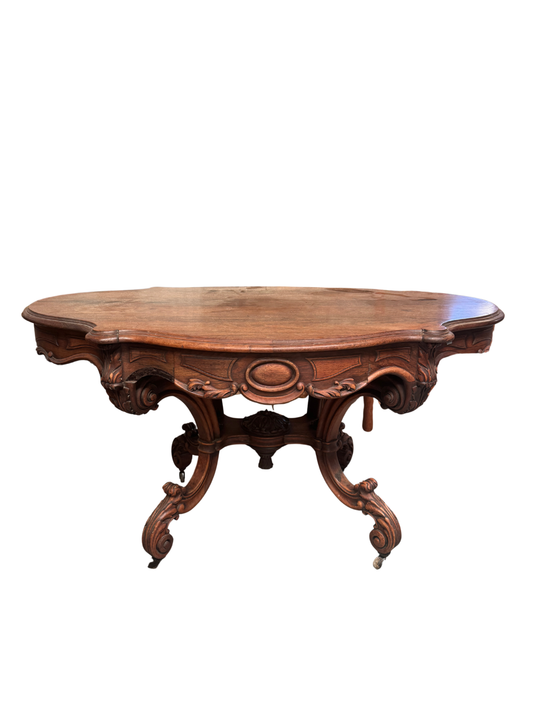 Lovely 19th century 'Palissandre' table with drawer and elaborate central base detail