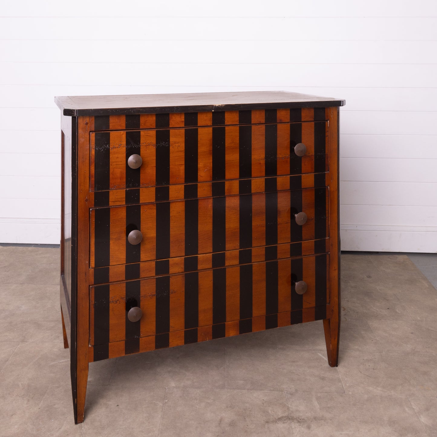 Antique French three drawer commode from Provence in a two tone stripe