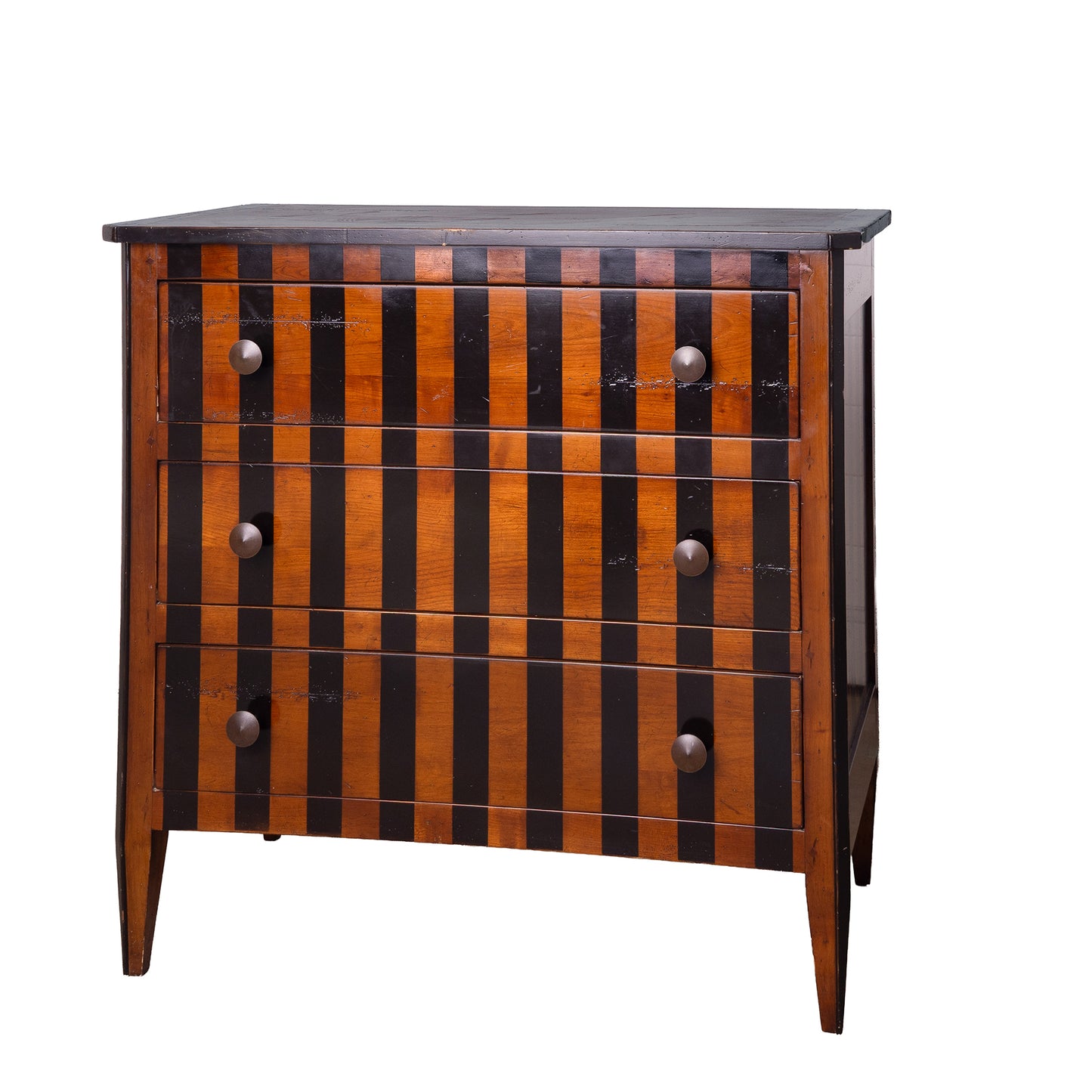 Antique French three drawer commode from Provence in a two tone stripe