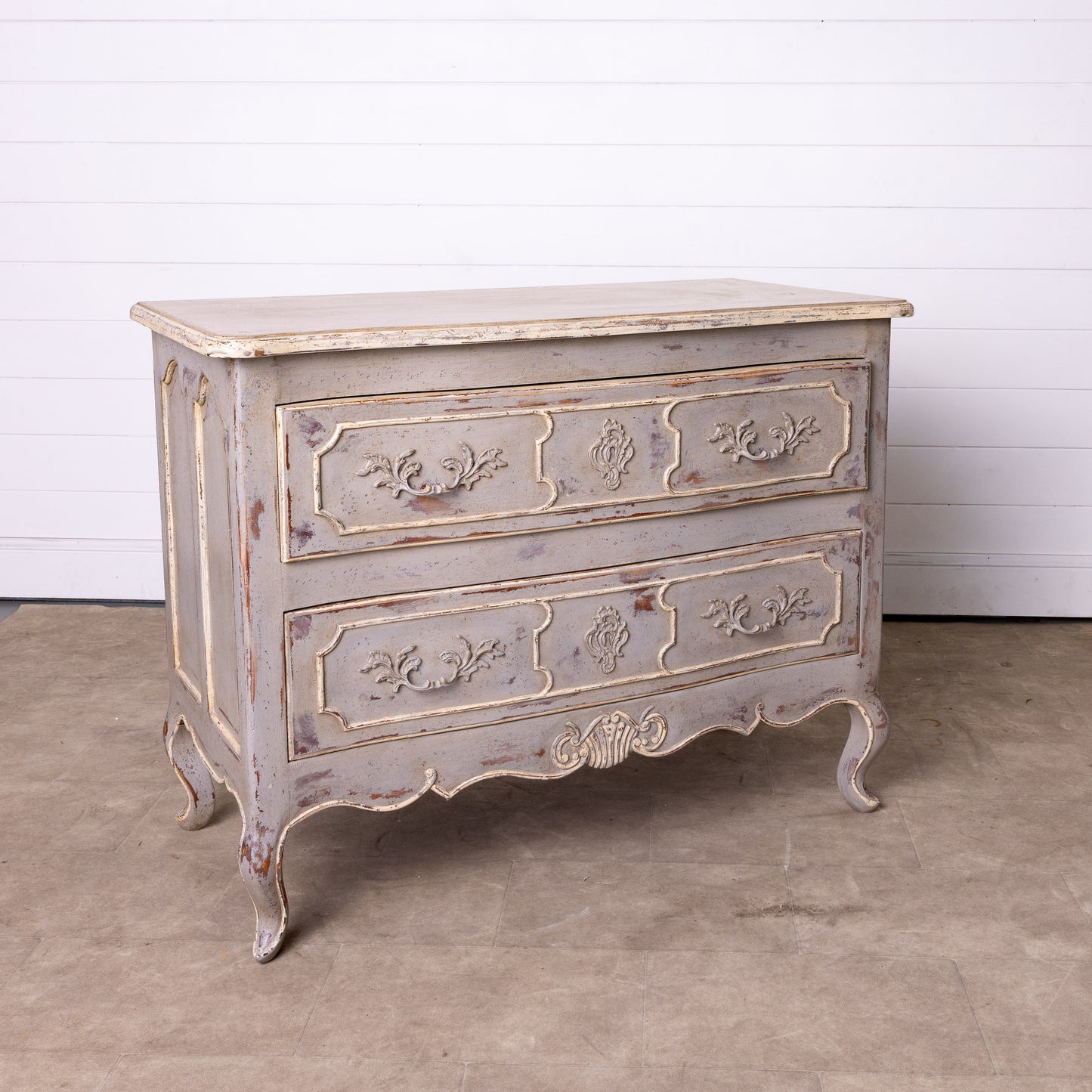 Vintage French two drawer commode from a 5* Hotel IN Courchevel with a grey patina