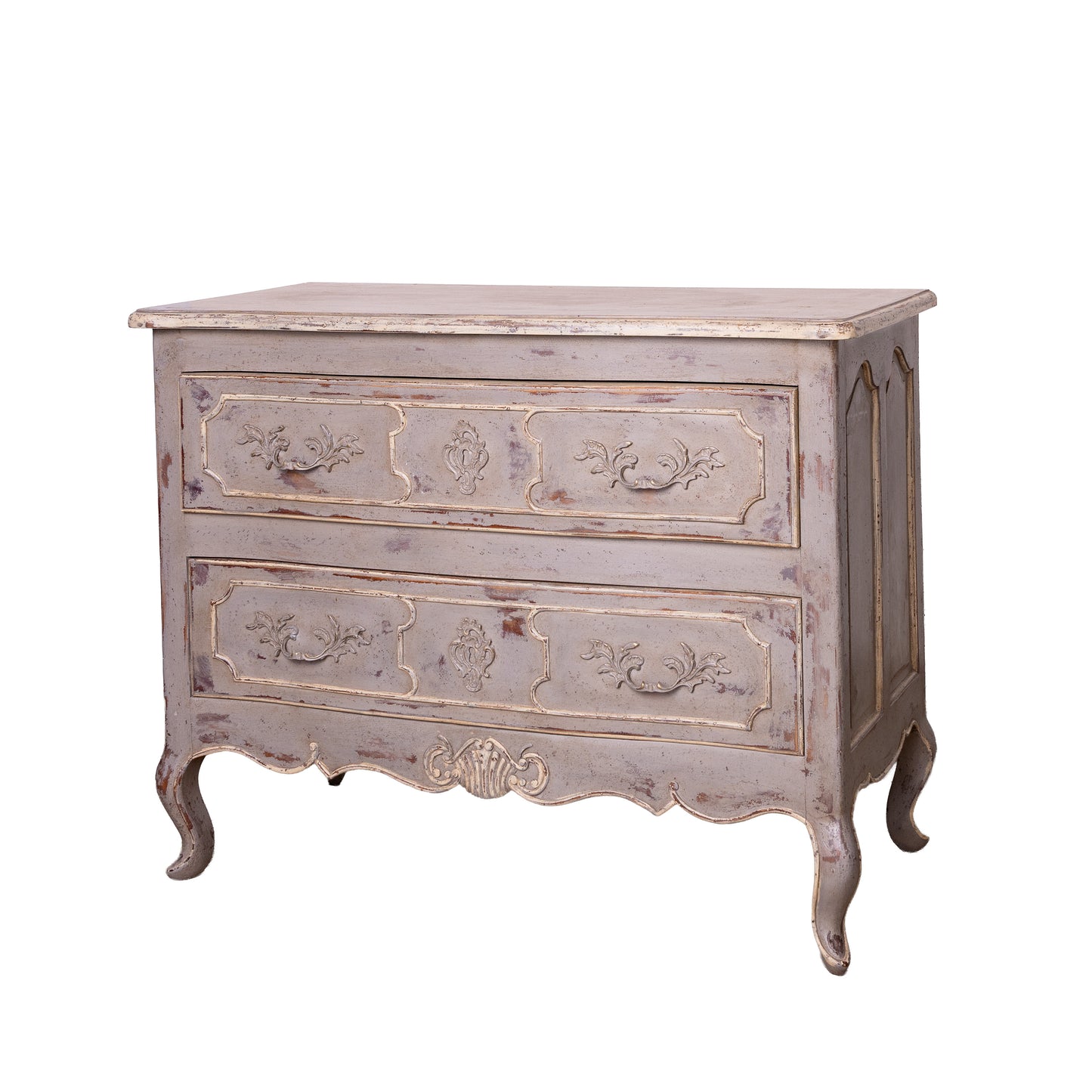 Vintage French two drawer commode from a 5* Hotel IN Courchevel with a grey patina