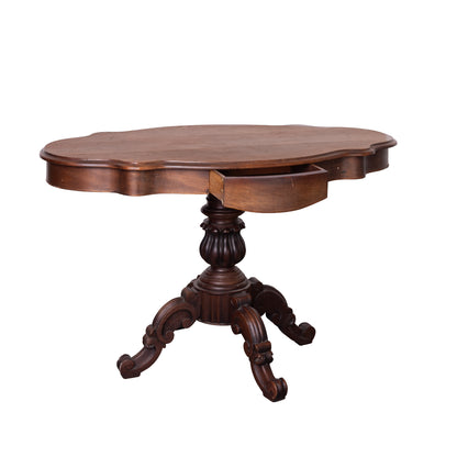 Antique French Walnut Gueridon pedestal table with scalloped edges and decorative pillar from Lyon