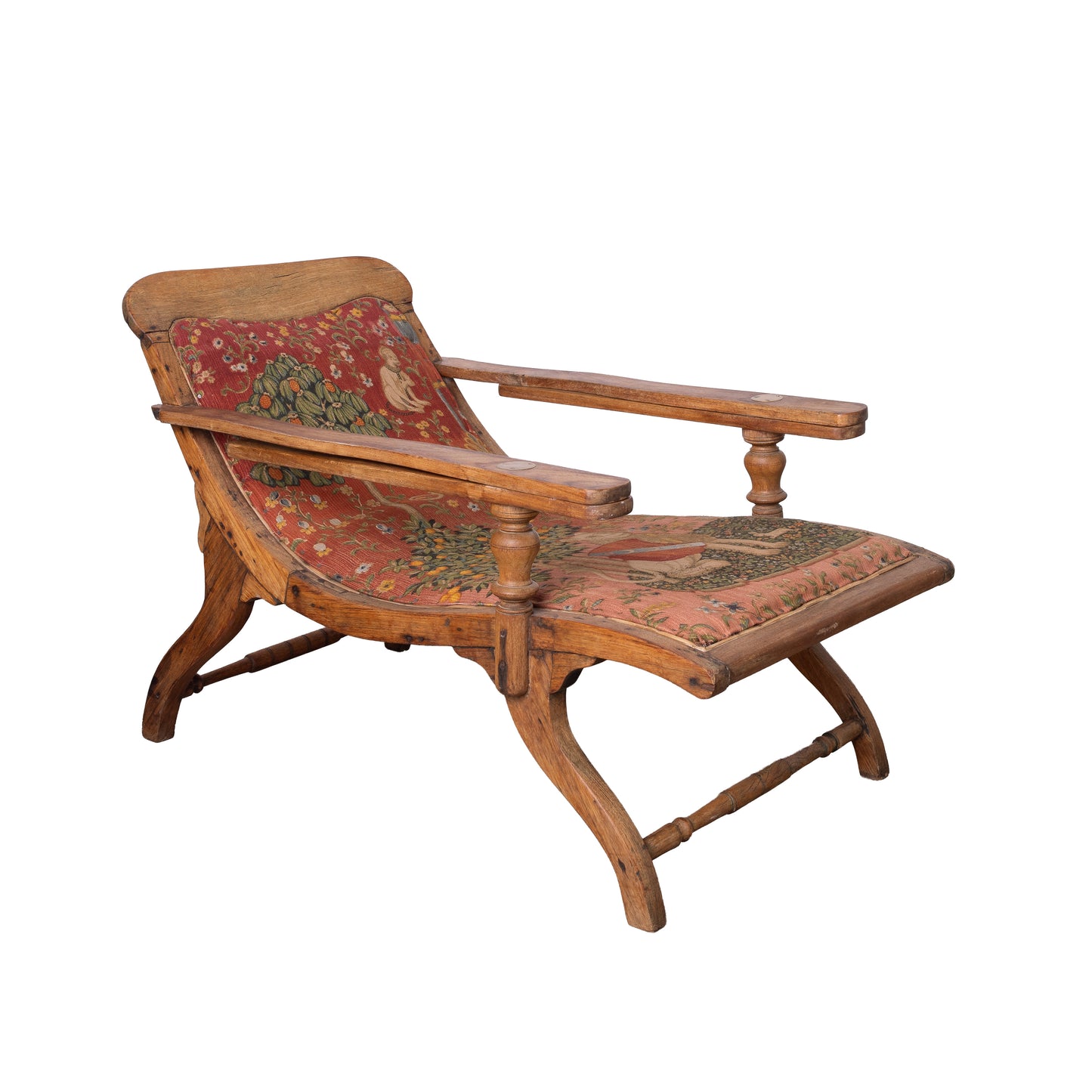One of a kind 19th century reclining orangerie chaise with old tapestry upholstery
