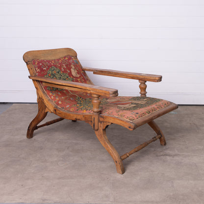 One of a kind 19th century reclining orangerie chaise with old tapestry upholstery