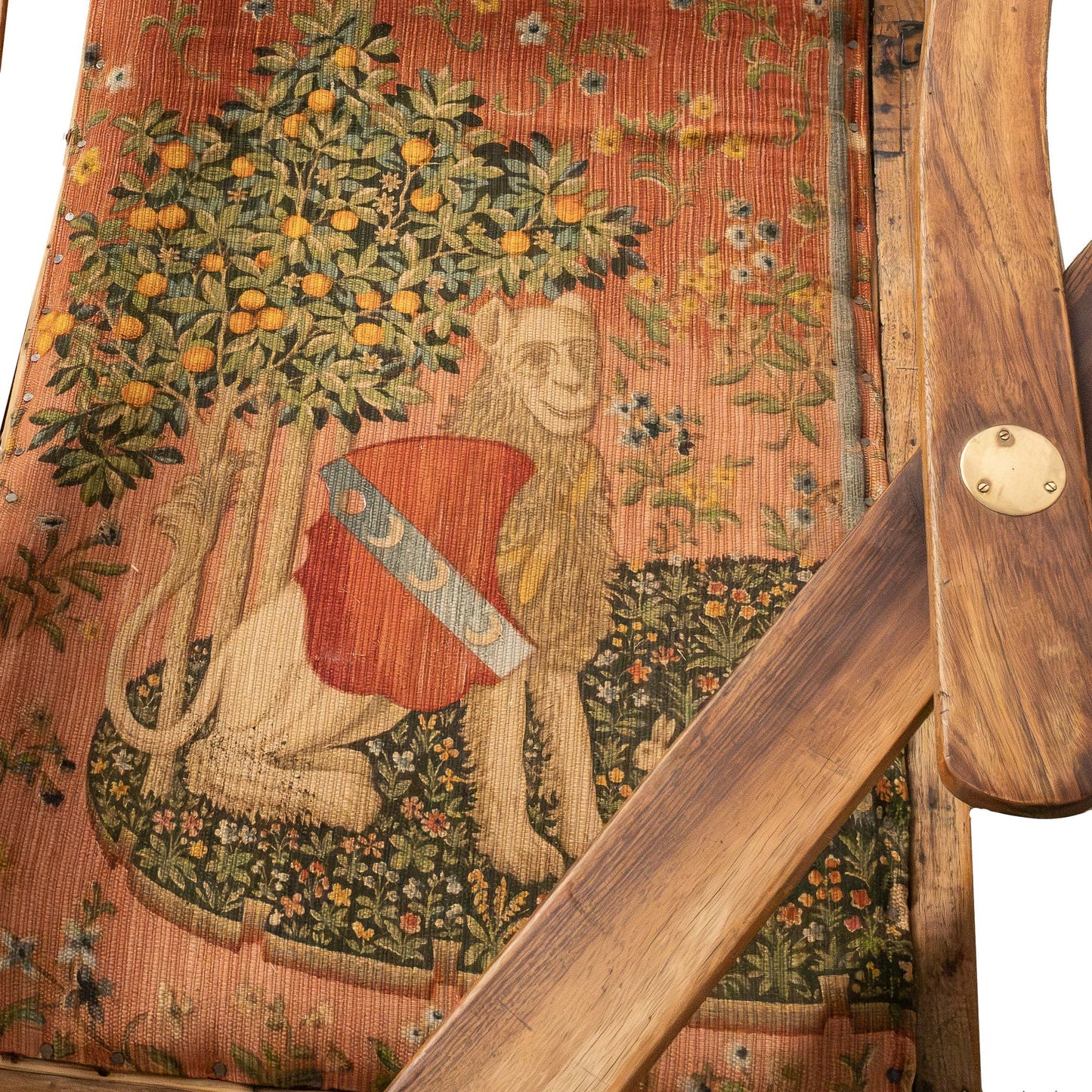 One of a kind 19th century reclining orangerie chaise with old tapestry upholstery