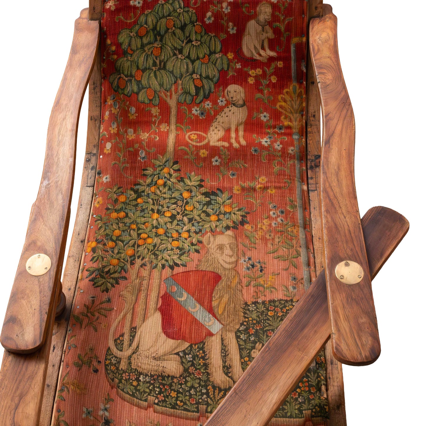 One of a kind 19th century reclining orangerie chaise with old tapestry upholstery