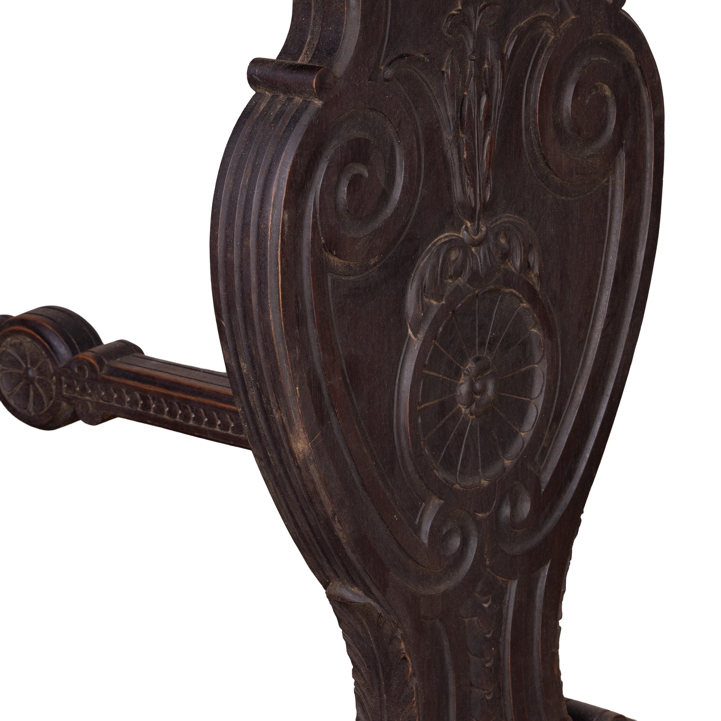 Beautiful 18th century hall console table from a chateau in the Alps with decorative carvings and detailed stretcher base