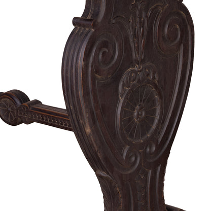 Beautiful 18th century hall console table from a chateau in the Alps with decorative carvings and detailed stretcher base