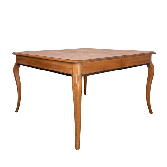 Lovely Vintage French oak extendable dining table from Lyon with lovely 'zigzag' metal detailing on the table base