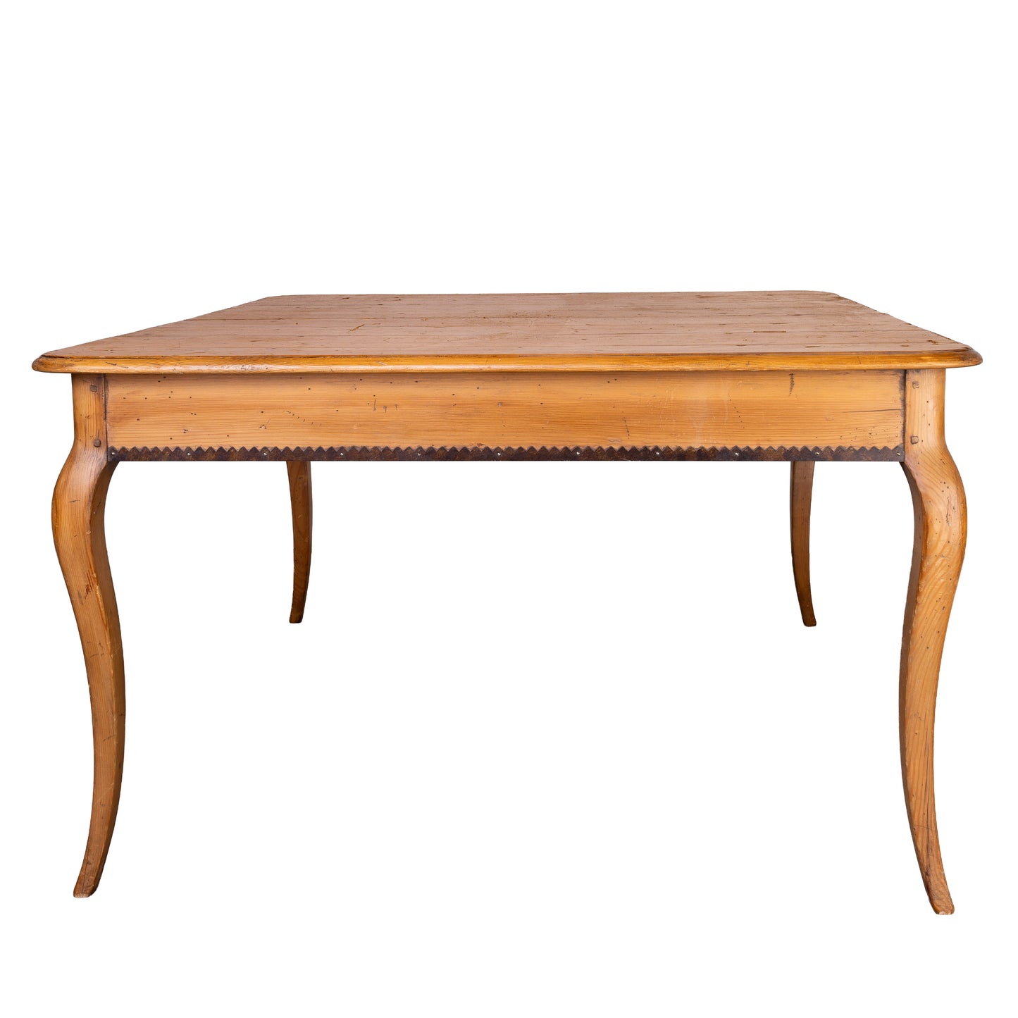 Lovely Vintage French oak extendable dining table from Lyon with lovely 'zigzag' metal detailing on the table base