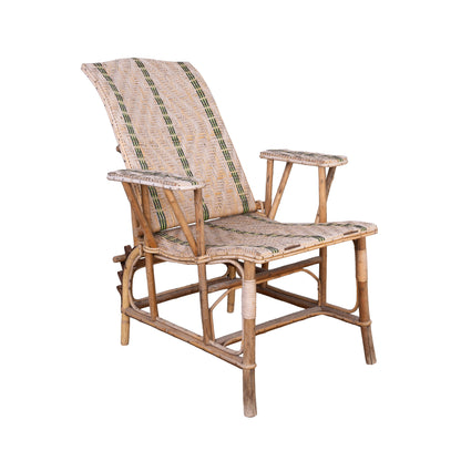 Vintage French Rattan Reclining Chair with footrest