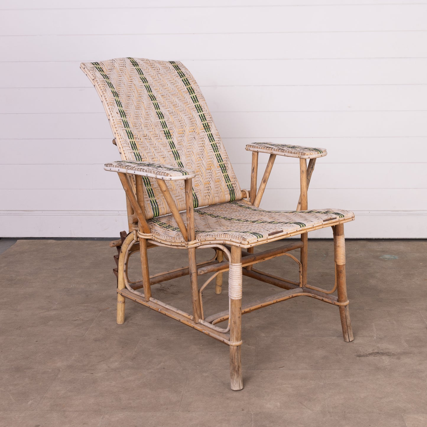 Vintage French Rattan Reclining Chair with footrest