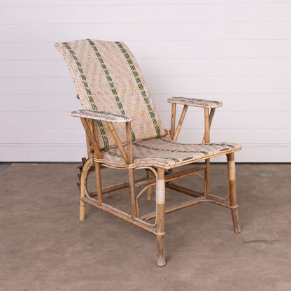 Vintage French Rattan Reclining Chair with footrest