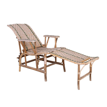 Vintage French Rattan Reclining Chair with footrest