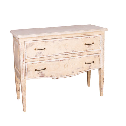 Vintage French two drawer commode from a 5* Hotel In Courchevel with a cream patina