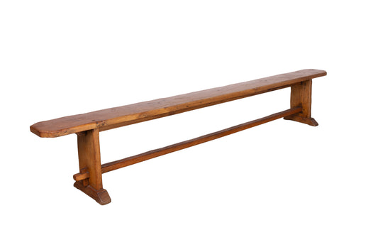 Two Available: Beautiful solid Trestle bench seat with stretcher bar from the Haute Savoie