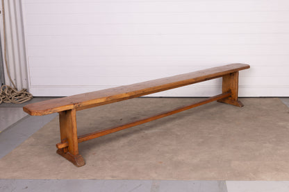 Two Available: Beautiful solid Trestle bench seat with stretcher bar from the Haute Savoie