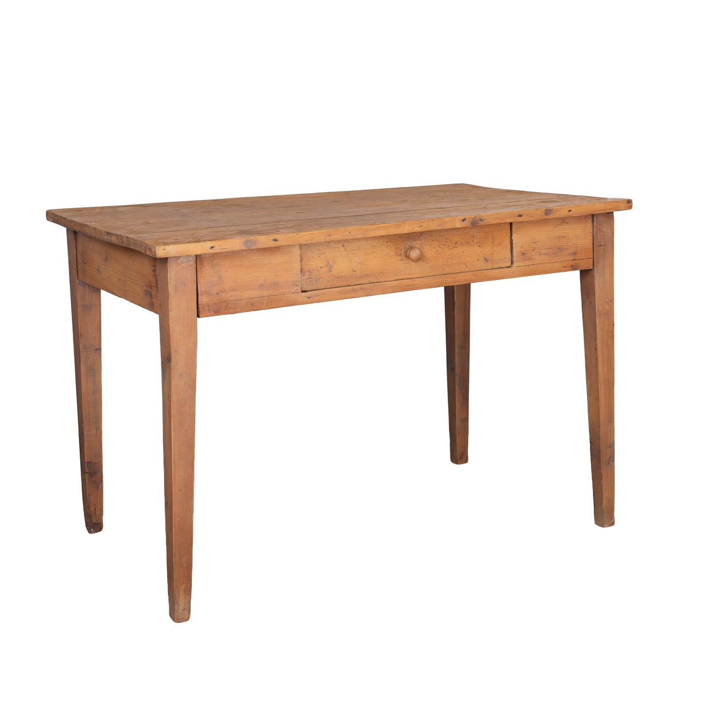 Lovely vintage French Pine dining table or desk with tapered legs and central drawer from the Alps