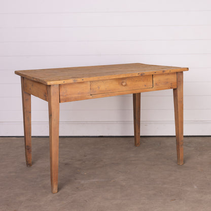 Lovely vintage French Pine dining table or desk with tapered legs and central drawer from the Alps