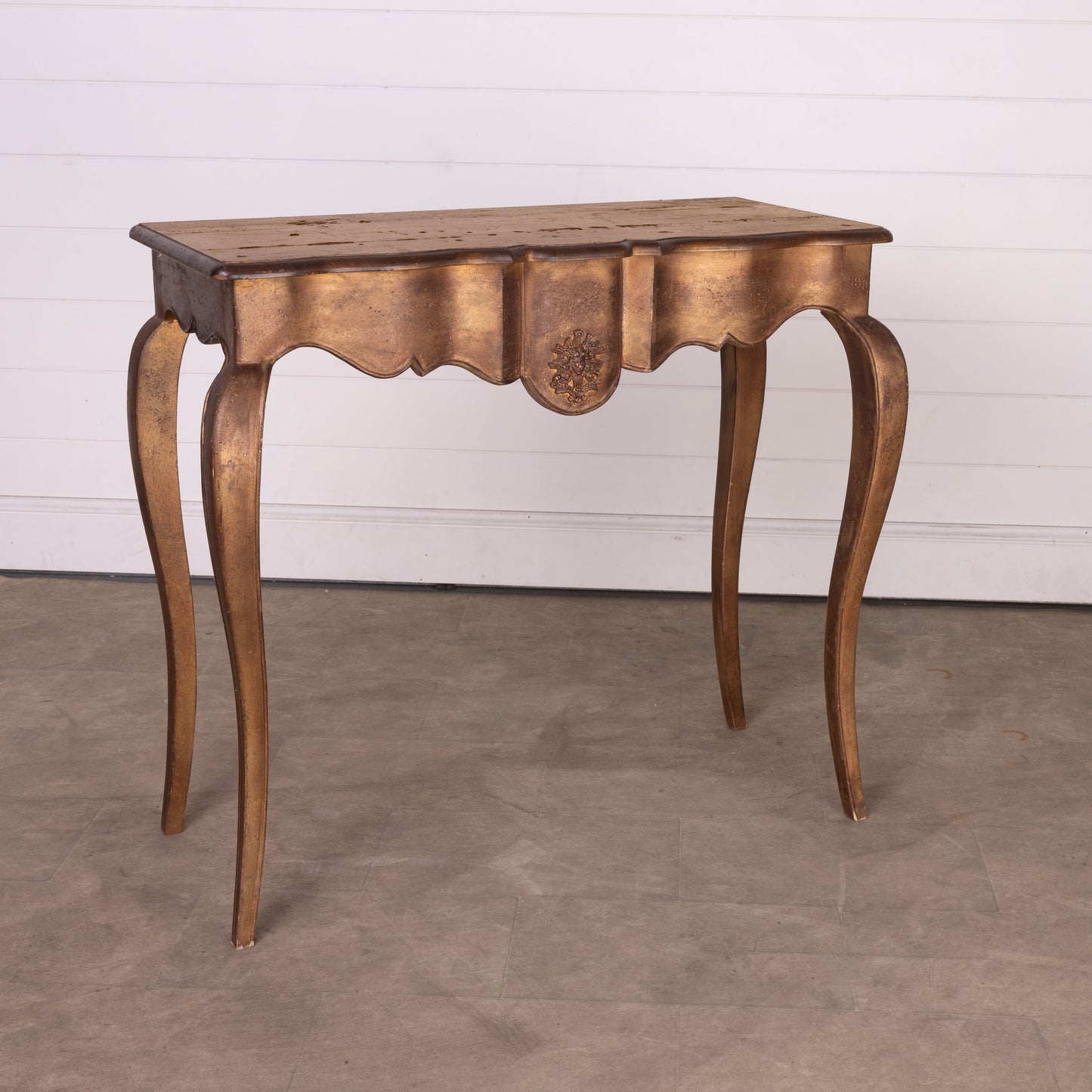 Lovely antique French Louis XVI style hall consult able with gold patina from Provence