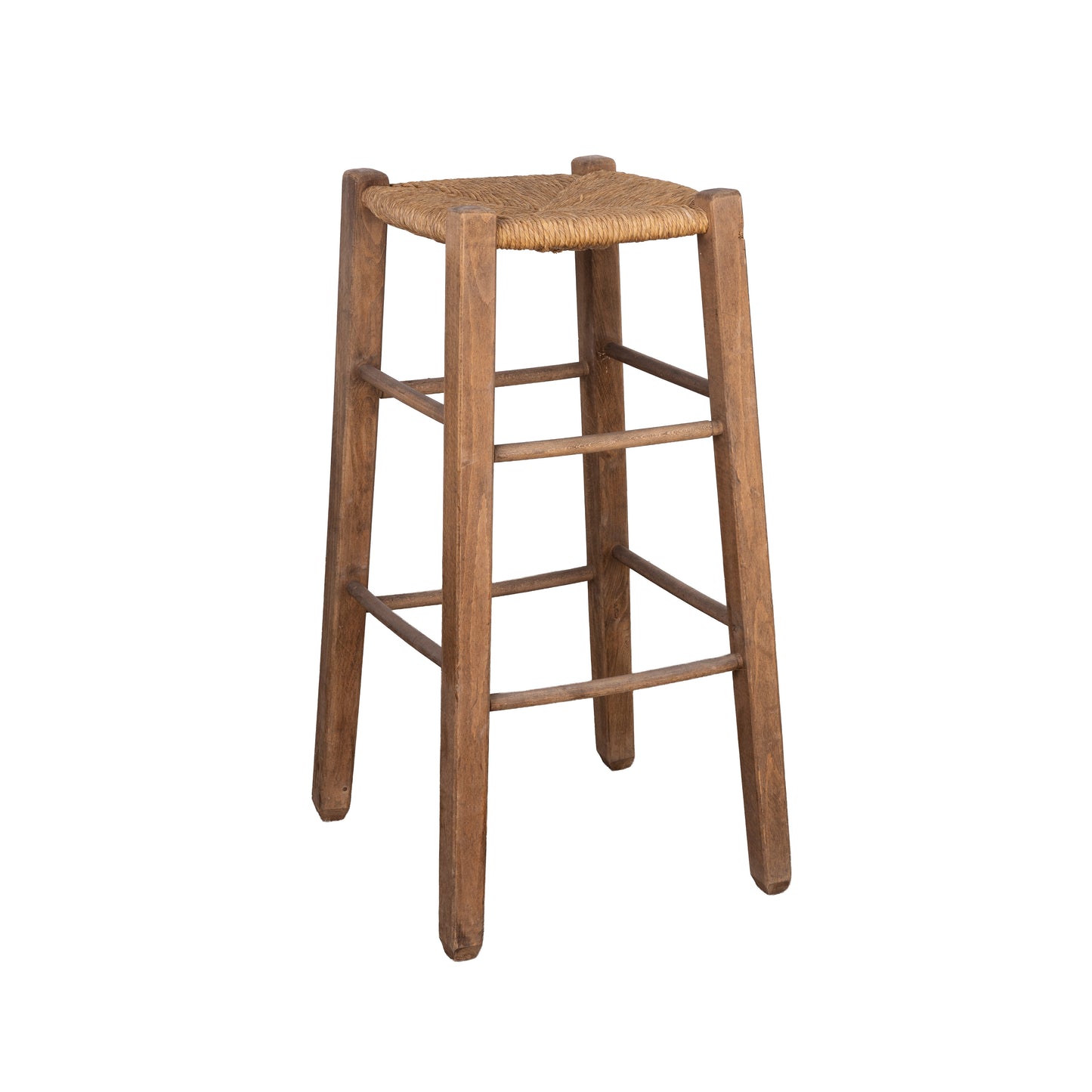 Vintage French high stool with wicker seat from Provence