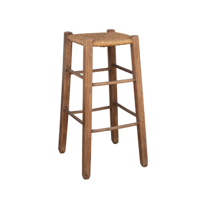 Vintage French high stool with wicker seat from Provence