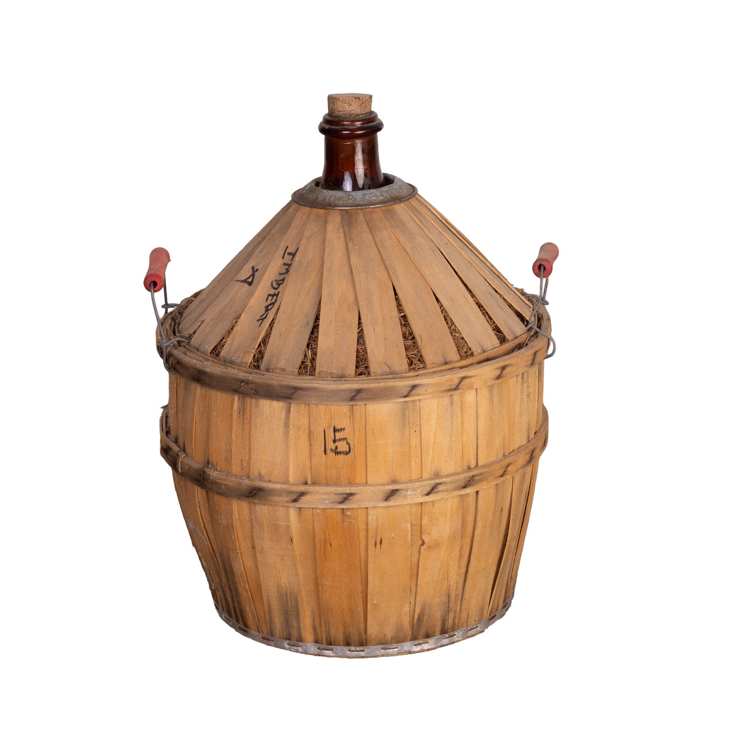 Antique French Demi John wine bottle in casing from Provence - part of a larger collection