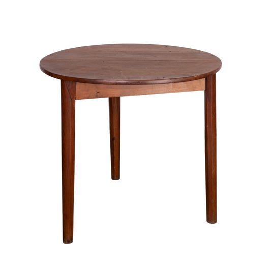 Vintage French three-leg round walnut table from Annecy