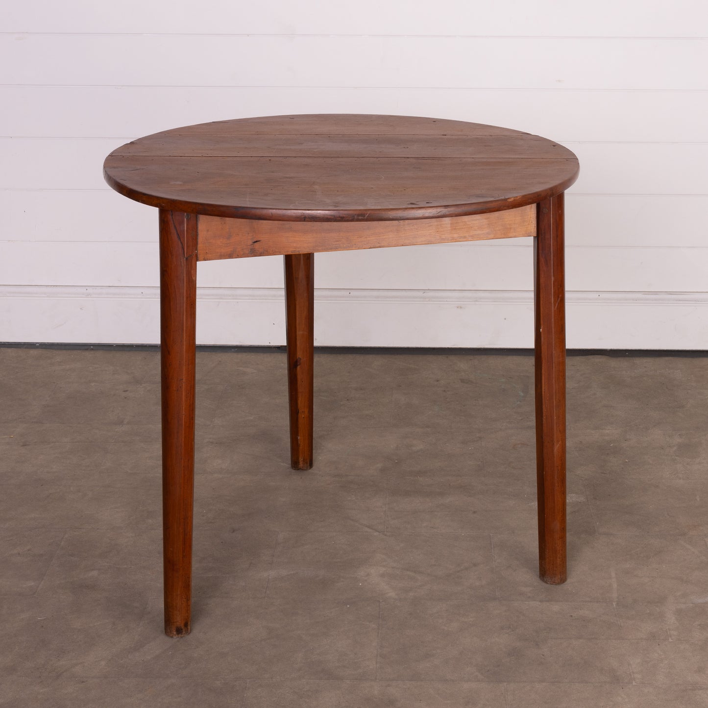 Vintage French three-leg round walnut table from Annecy