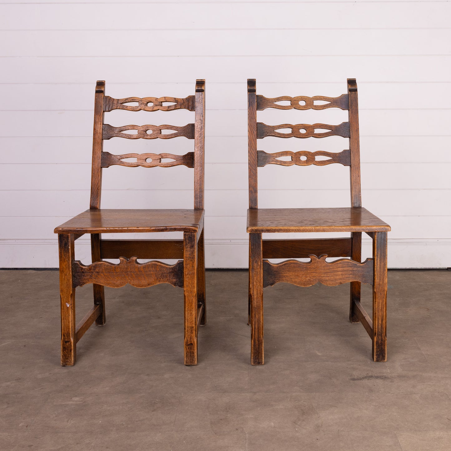 Set of 5 unique Antique French solid timber ladder back chairs from Paris