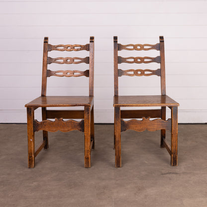 Set of 5 unique Antique French solid timber ladder back chairs from Paris