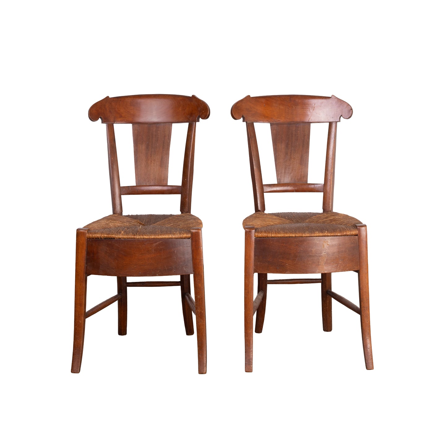 Pair of Antique French timber chairs with rush seats from Provence