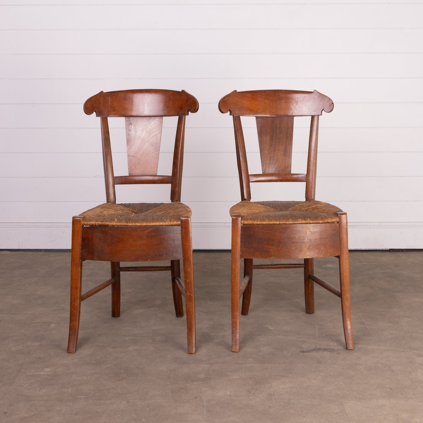 Pair of Antique French timber chairs with rush seats from Provence