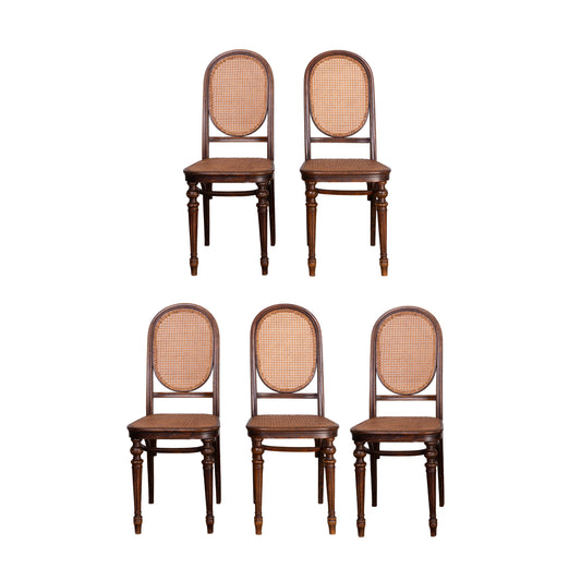 Set of 5 Antique French cane salon dining chairs from Provence
