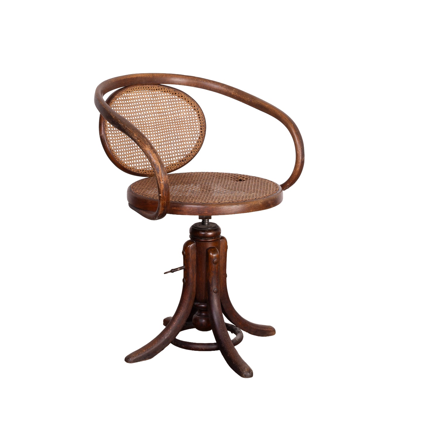 Rare antique French adjustable rotating Bentwood armchair with cane seat and back from Provence