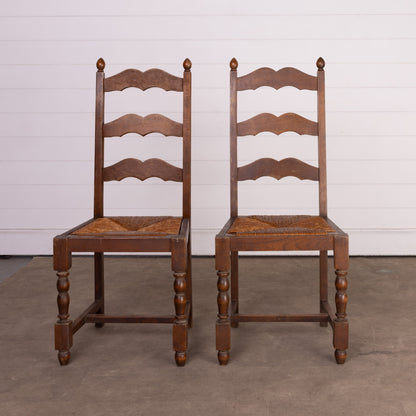 Set of 7 antique French wicker ladder back dining chairs from Lyon