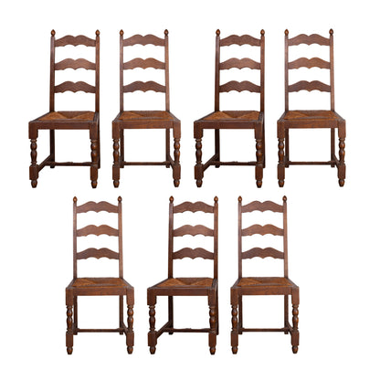 Set of 7 antique French wicker ladder back dining chairs from Lyon