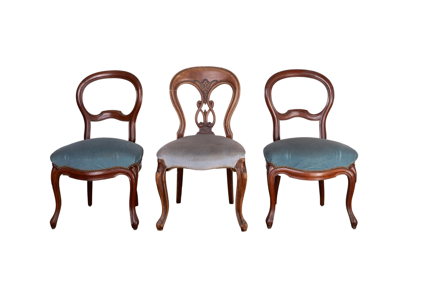 Set of 3 upholstered dining chairs in blue upholstery from Annecy