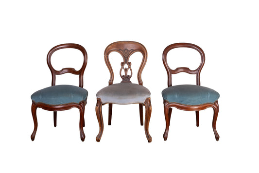 Set of 3 upholstered dining chairs in blue upholstery from Annecy